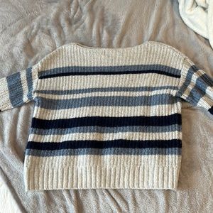 Blue, purple, and white sweater